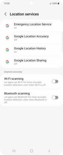 Press Google Location Accuracy. Press Google Location Accuracy.