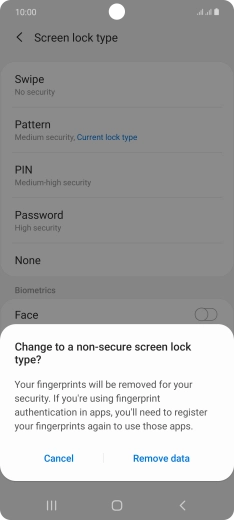Press Remove data. Press Remove data.