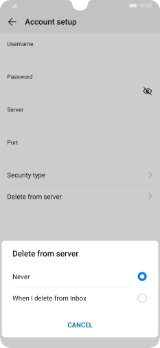 Press Never to keep email on the server when you delete them on your phone. Press Never to keep email on the server when you delete them on your phone.