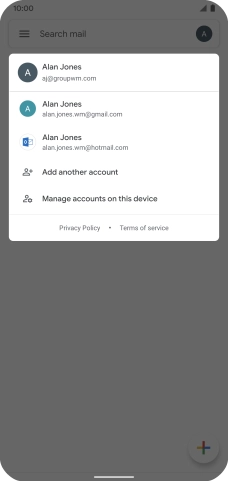 Press the required email account. Press the required email account.