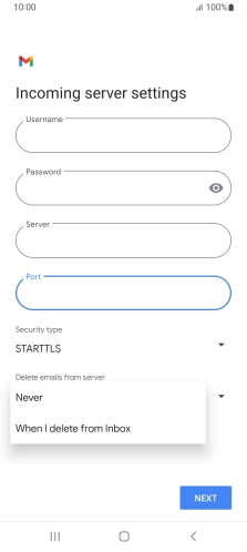 Press Never to keep email on the server when you delete them on your phone. Press Never to keep email on the server when you delete them on your phone.