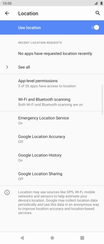 Press Google Location Accuracy. Press Google Location Accuracy.