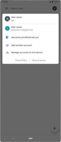 Press the required email account. Press the required email account.