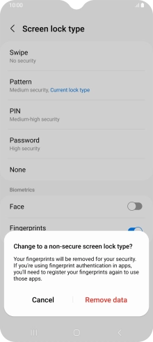 Press Remove data. Press Remove data.
