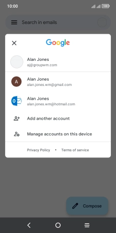 Press the required email account. Press the required email account.