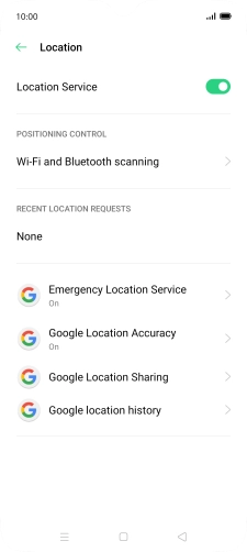 Press Google Location Accuracy. Press Google Location Accuracy.