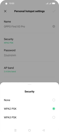 Press WPA3 PSK to password protect your Wi-Fi hotspot. Press WPA3 PSK to password protect your Wi-Fi hotspot.