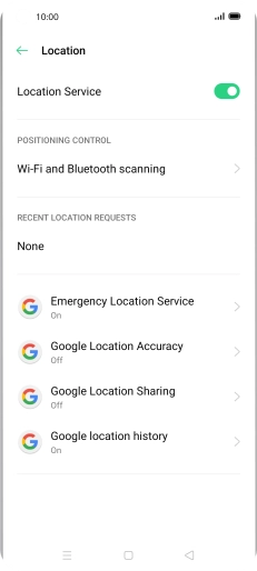 Press Google Location Accuracy. Press Google Location Accuracy.