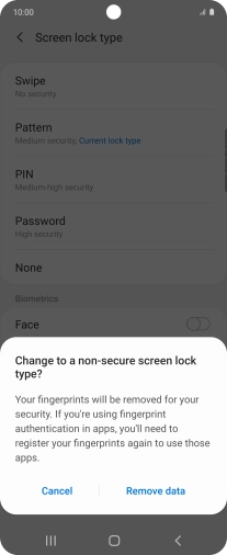 Press Remove data. Press Remove data.