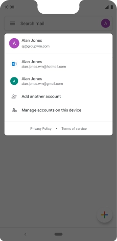 Press the required email account. Press the required email account.
