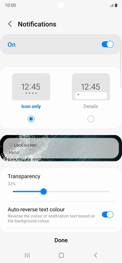 Press the required settings to turn them on or off. Press the required settings to turn them on or off.