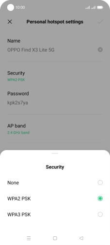Press WPA3 PSK to password protect your Wi-Fi hotspot. Press WPA3 PSK to password protect your Wi-Fi hotspot.