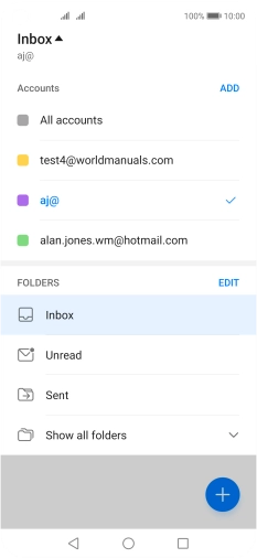 Press the required email account. Press the required email account.