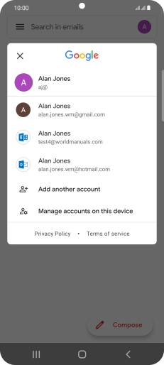 Press the required email account. Press the required email account.