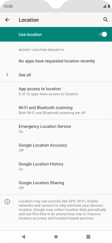 Press Google Location Accuracy. Press Google Location Accuracy.