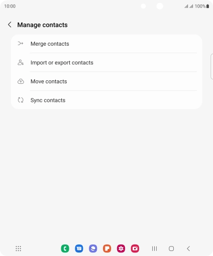 Press Import or export contacts. Press Import or export contacts.