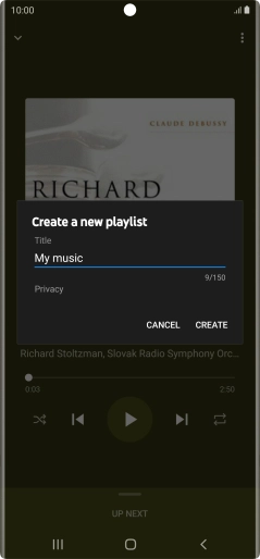 Key in a name for the playlist and press CREATE. Key in a name for the playlist and press CREATE.