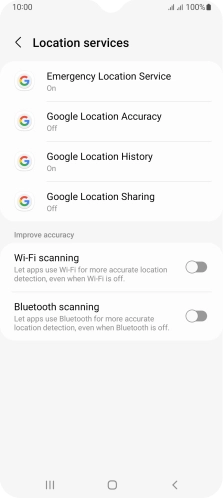 Press Google Location Accuracy. Press Google Location Accuracy.