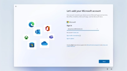Key in the username for your Microsoft account and click Next. Key in the username for your Microsoft account and click Next.