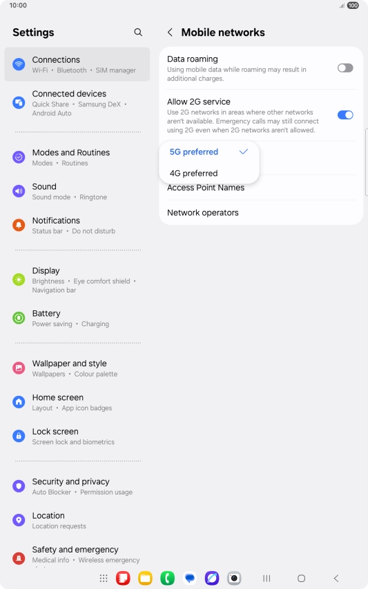Press the required network mode. Press the required network mode.