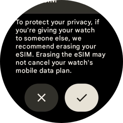 Press the confirm icon. Wait a moment while the factory default settings are restored. Follow the instructions on the screen to set up your smartwatch and prepare it for use. Press the confirm icon. Wait a moment while the factory default settings are restored. Follow the instructions on the screen to set up your smartwatch and prepare it for use.