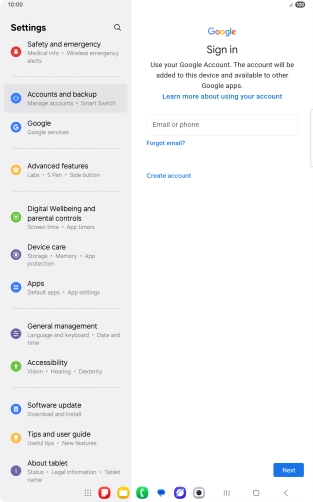 If you don't have a Google account, press Create account and follow the instructions on the screen to create an account. If you don't have a Google account, press Create account and follow the instructions on the screen to create an account.
