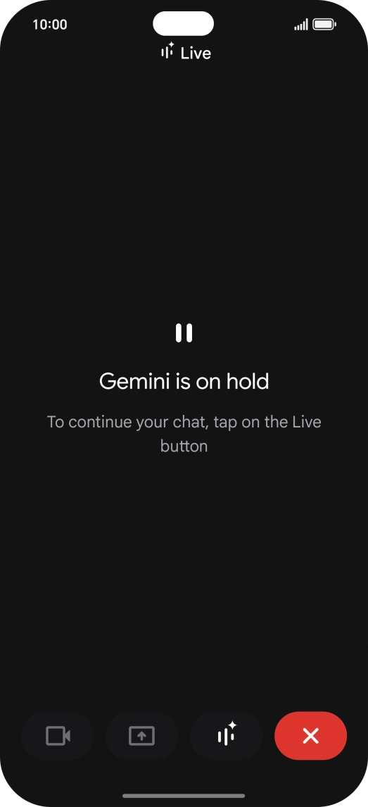 To resume the conversation, press the resume icon. To resume the conversation, press the resume icon.