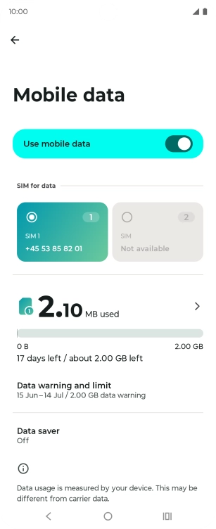 The total data usage is displayed. The total data usage is displayed.