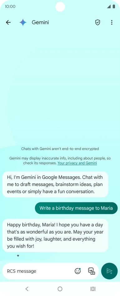 The text suggestion from Gemini is displayed. The text suggestion from Gemini is displayed.