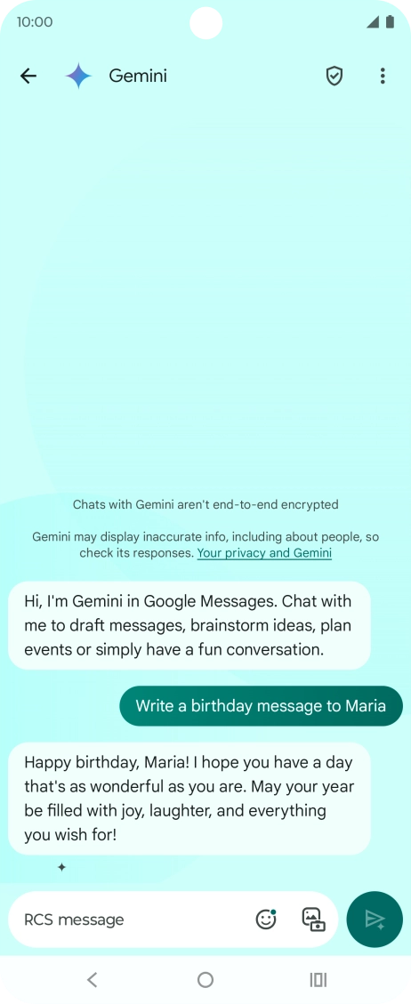 The text suggestion from Gemini is displayed. The text suggestion from Gemini is displayed.