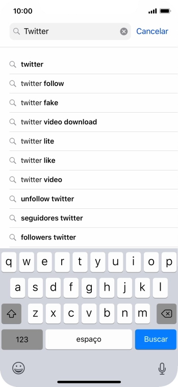 Digite Twitter, e pressione Buscar. Digite Twitter, e pressione Buscar.