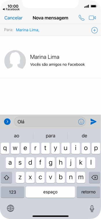 Escreva a mensagem desejada, e pressione o ícone de enviar. Escreva a mensagem desejada, e pressione o ícone de enviar.