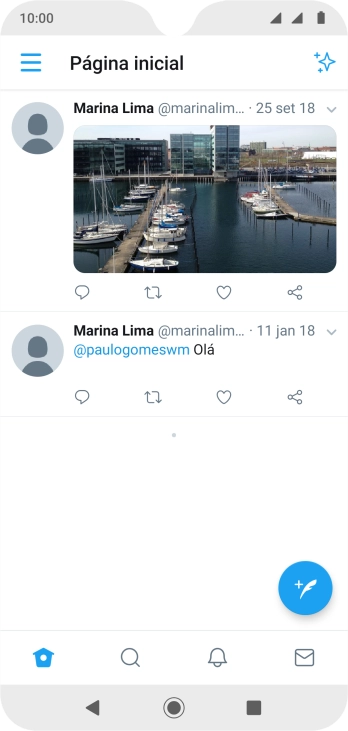 Pressione o ícone de novo tweet. Pressione o ícone de novo tweet.