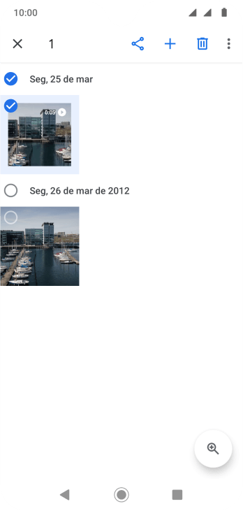 Pressione o campo acima das fotos ou dos vídeos desejados. Pressione o campo acima das fotos ou dos vídeos desejados.