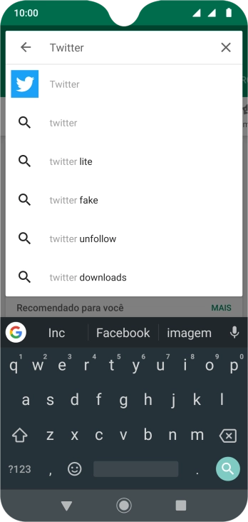 Digite Twitter e pressione o ícone de busca. Digite Twitter e pressione o ícone de busca.