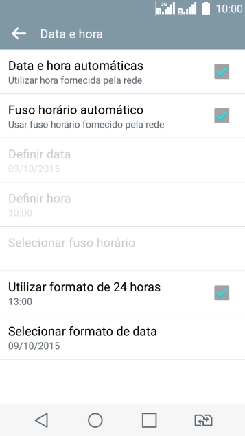 Pressione Data e hora automáticas para ativar a função. Pressione Data e hora automáticas para ativar a função.