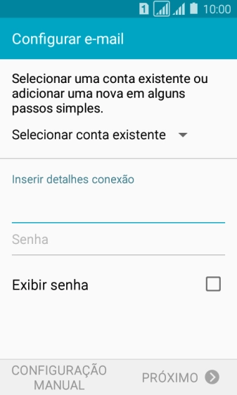 Pressione Senha e digite a senha da sua conta e-mail. Pressione Senha e digite a senha da sua conta e-mail.