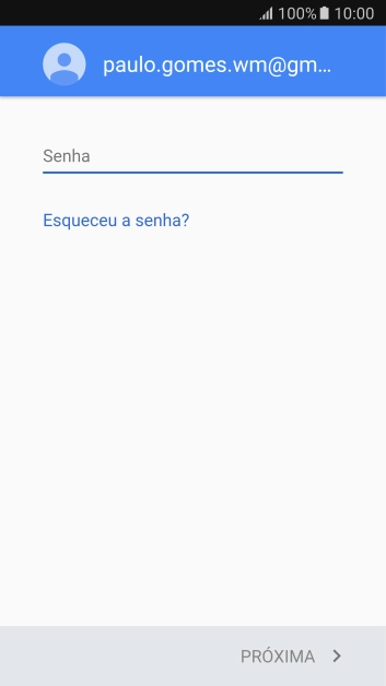 Pressione o campo de escrever, e digite a senha da sua conta Google. Pressione o campo de escrever, e digite a senha da sua conta Google.