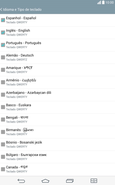 Pressione o idioma desejado para adicioná-lo. Pressione o idioma desejado para adicioná-lo.