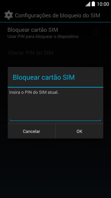 Digite um código PIN de quatro cifras e pressione OK. O código PIN padrão é 1010. Digite um código PIN de quatro cifras e pressione OK. O código PIN padrão é 1010.