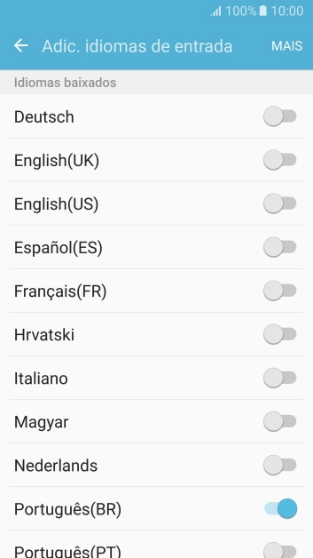 Pressione o idioma desejado para adicioná-lo. Pressione o idioma desejado para adicioná-lo.