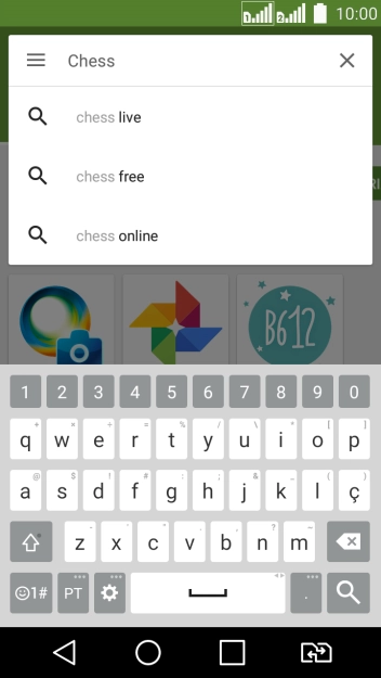 Insira o nome ou assunto do app desejado, e pressione o ícone de busca. Insira o nome ou assunto do app desejado, e pressione o ícone de busca.