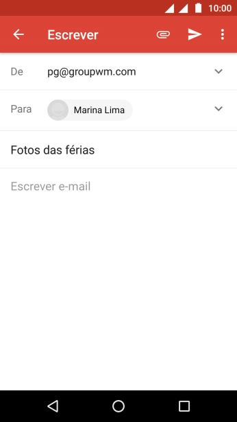 Pressione o campo de escrever, e escreva o texto do seu e-mail. Pressione o campo de escrever, e escreva o texto do seu e-mail.
