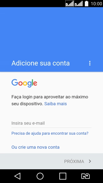 Pressione o campo de escrever, e digite o nome de usuário da sua conta Google. Pressione o campo de escrever, e digite o nome de usuário da sua conta Google.