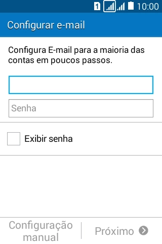 Pressione Senha e digite a senha da sua conta e-mail. Pressione Senha e digite a senha da sua conta e-mail.