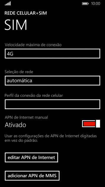 Pressione adicionar APN de MMS. Pressione adicionar APN de MMS.