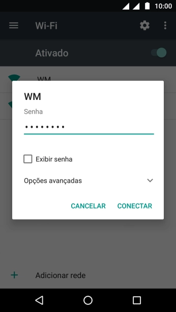 Digite a senha da sua conta da rede Wi-Fi, e pressione CONECTAR. Digite a senha da sua conta da rede Wi-Fi, e pressione CONECTAR.