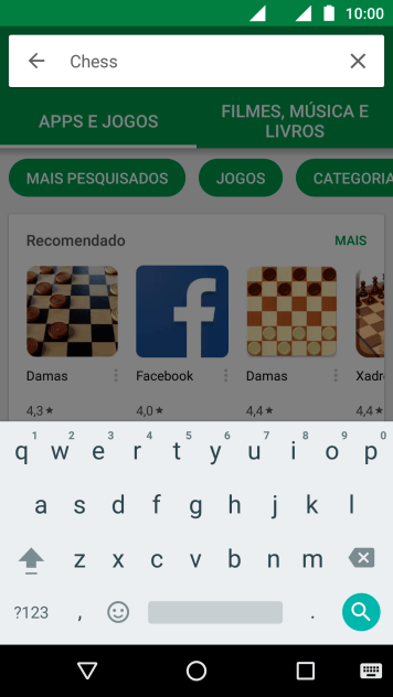 Insira o nome ou assunto do app desejado, e pressione o ícone de busca. Insira o nome ou assunto do app desejado, e pressione o ícone de busca.