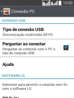 Pressione Tipo de conexão USB. Pressione Tipo de conexão USB.