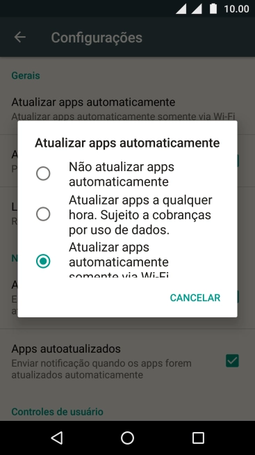 Pressione Não atualizar apps automaticamente para ativar ou desativar a função. Pressione Não atualizar apps automaticamente para ativar ou desativar a função.
